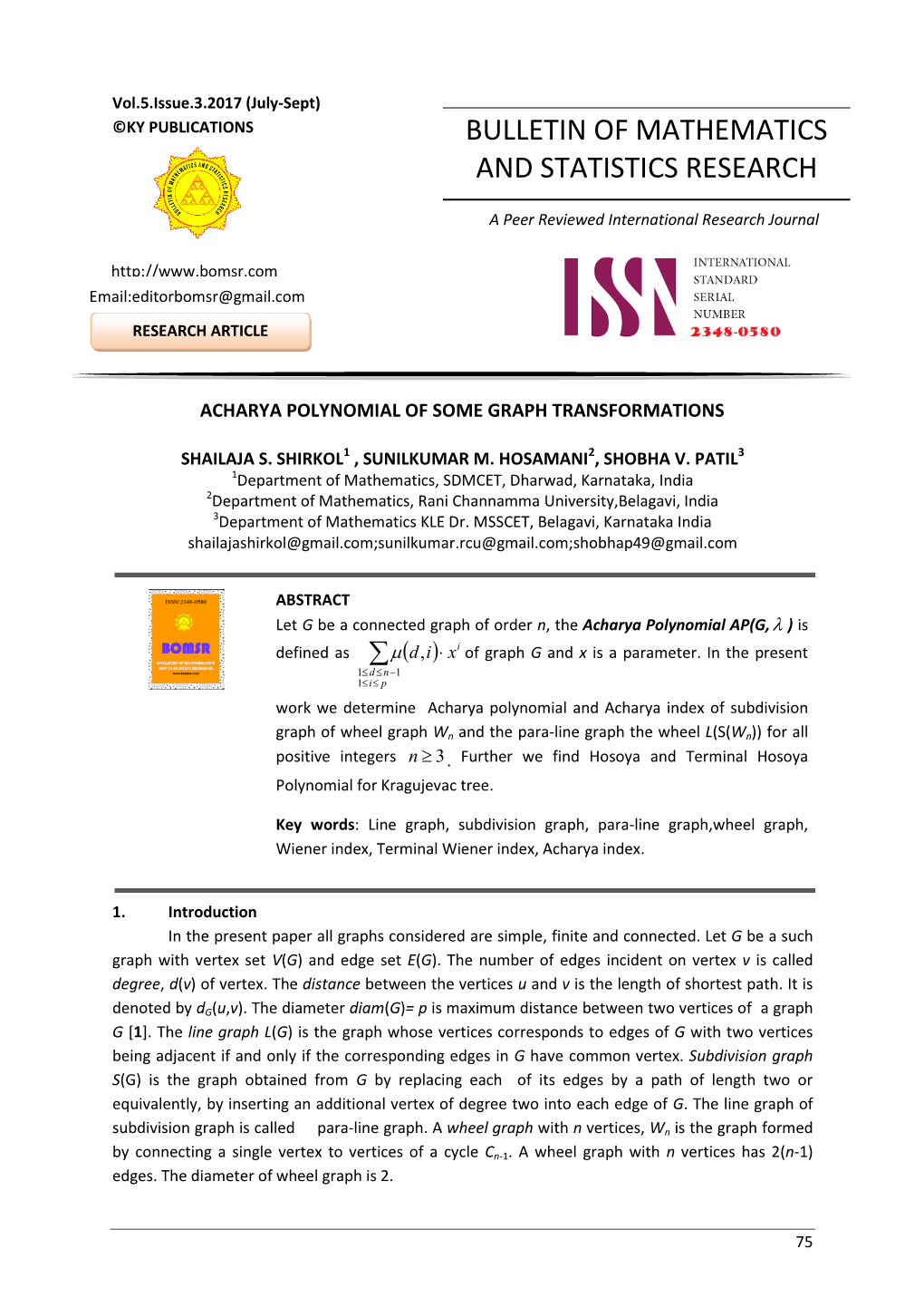 Bulletin of Mathematics and Statistics Research