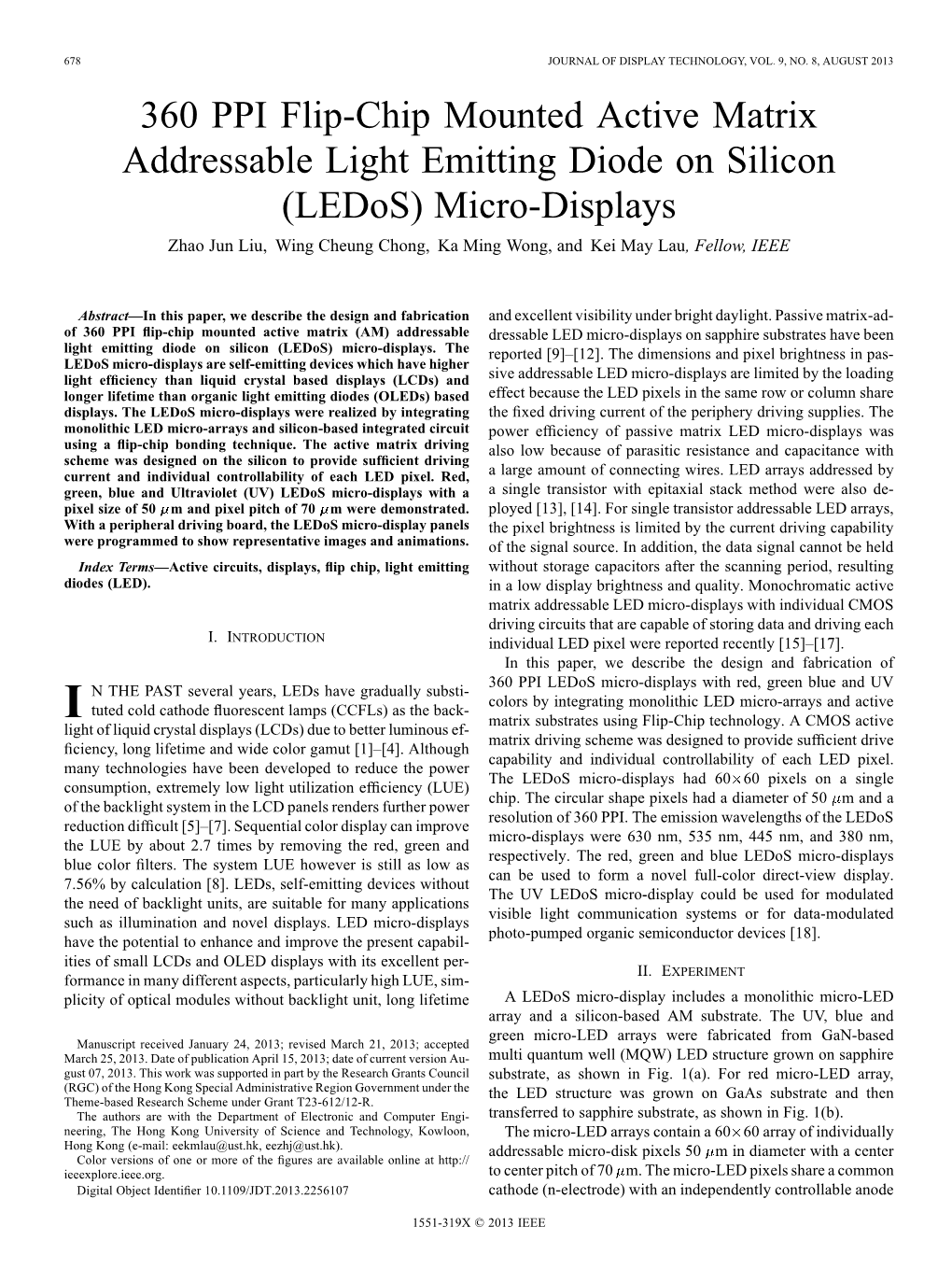 360 PPI Flip-Chip Mounted Active Matrix Addressable Light Emitting