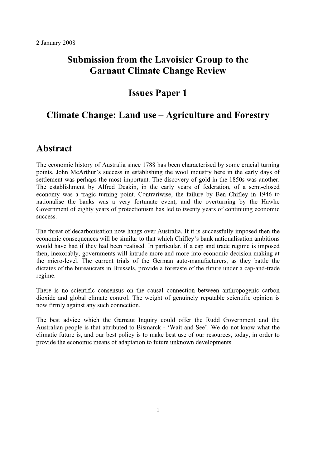 Submission to the Garnaut Climate Change Review