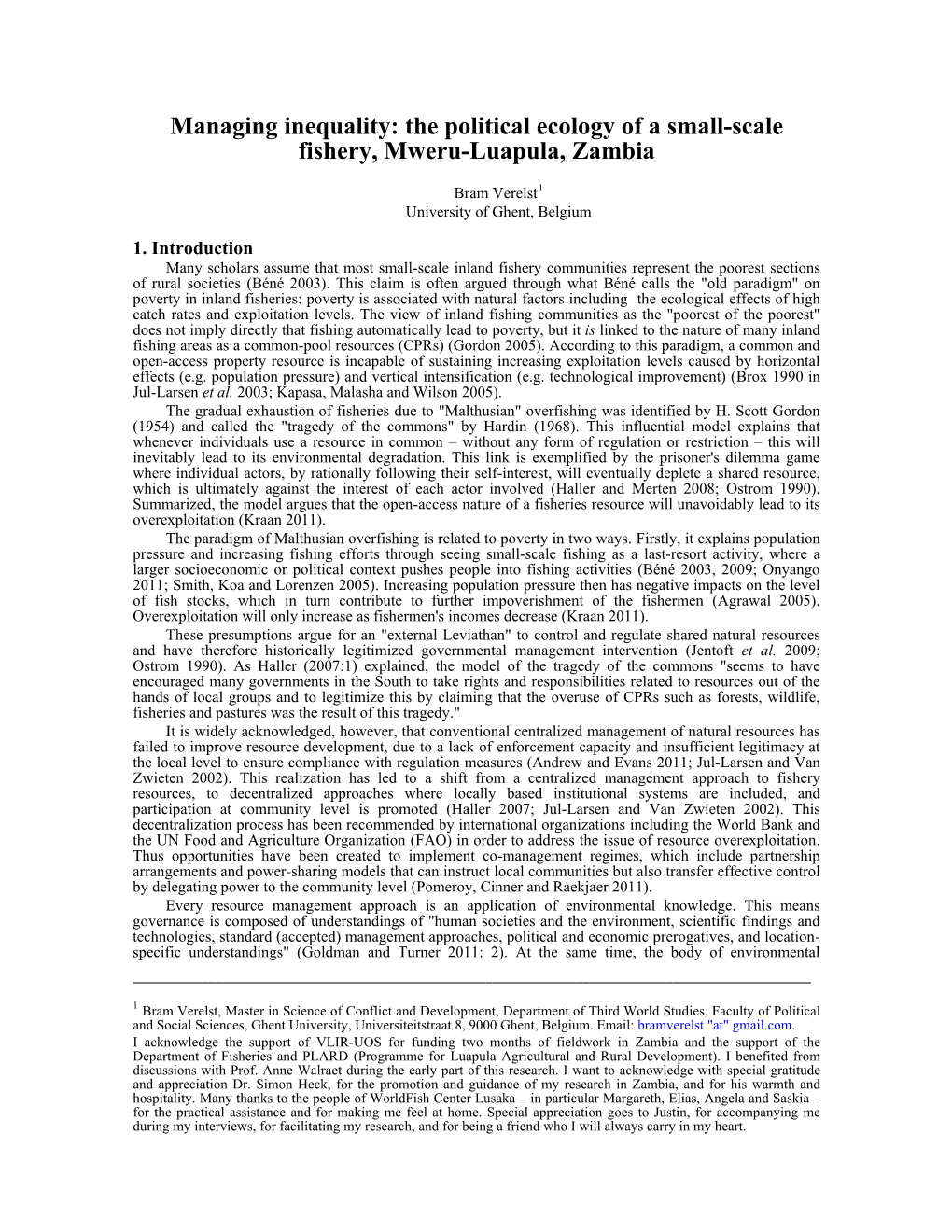 The Political Ecology of a Small-Scale Fishery, Mweru-Luapula, Zambia