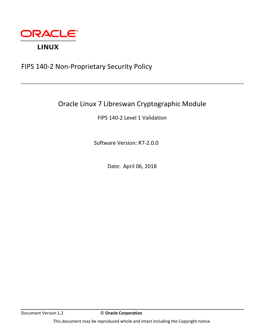 FIPS 140-2 Non-Proprietary Security Policy Oracle Linux 7 Libreswan