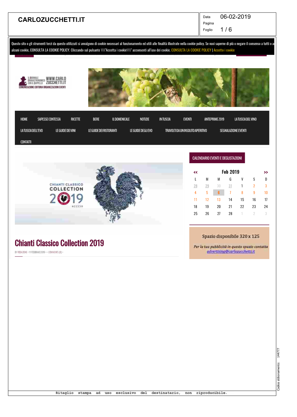 Chianti Classico Collection 2019 144777 Codice Abbonamento: CARLOZUCCHETTI.IT Data 06-02-2019 Pagina Foglio 2 / 6