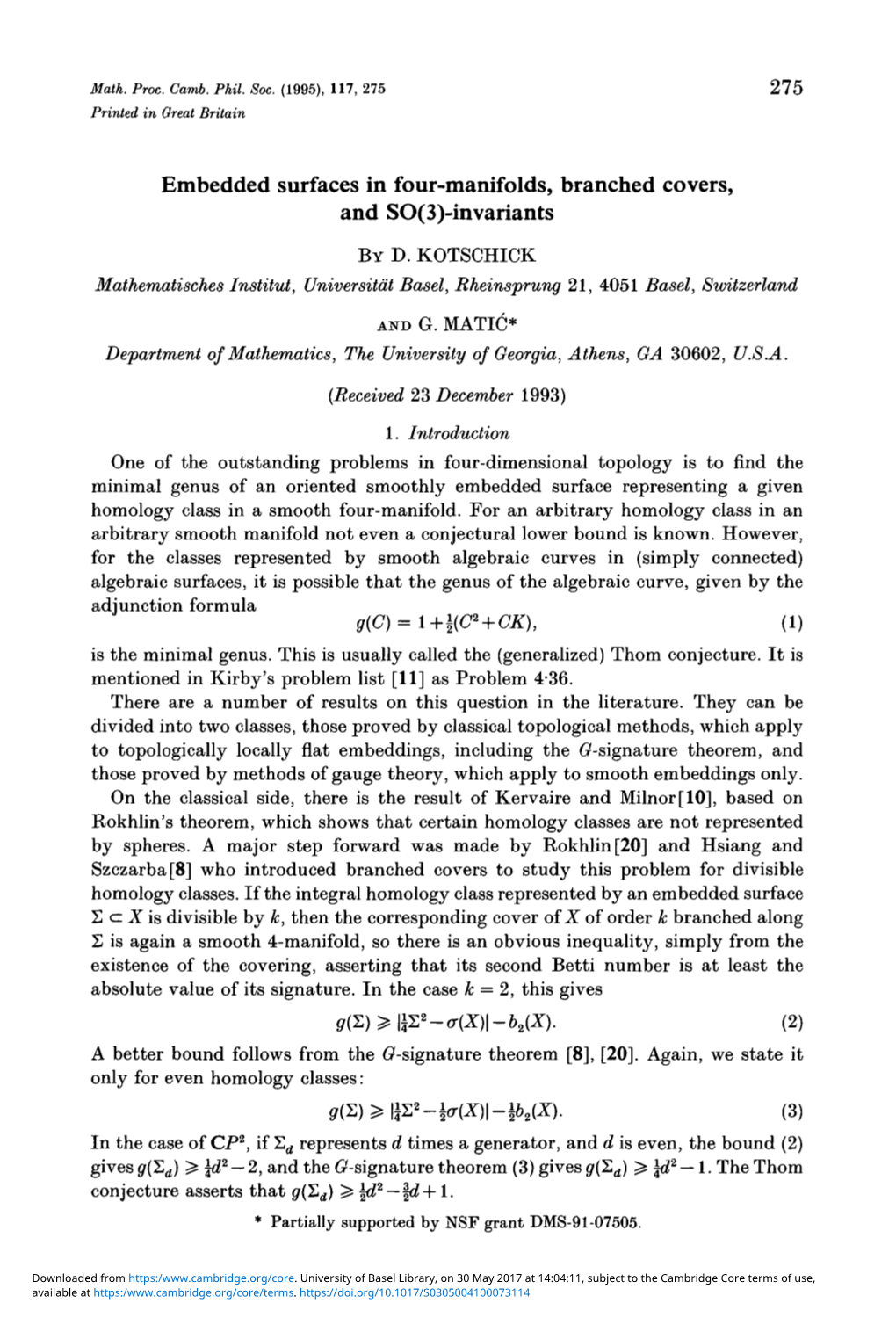 Embedded Surfaces in Four-Manifolds, Branched Covers, and SO(3)-Invariants by D