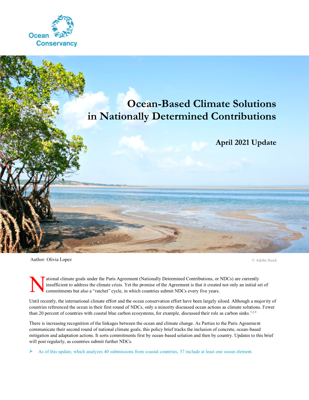 Ocean-Based Climate Solutions in Nationally Determined Contributions