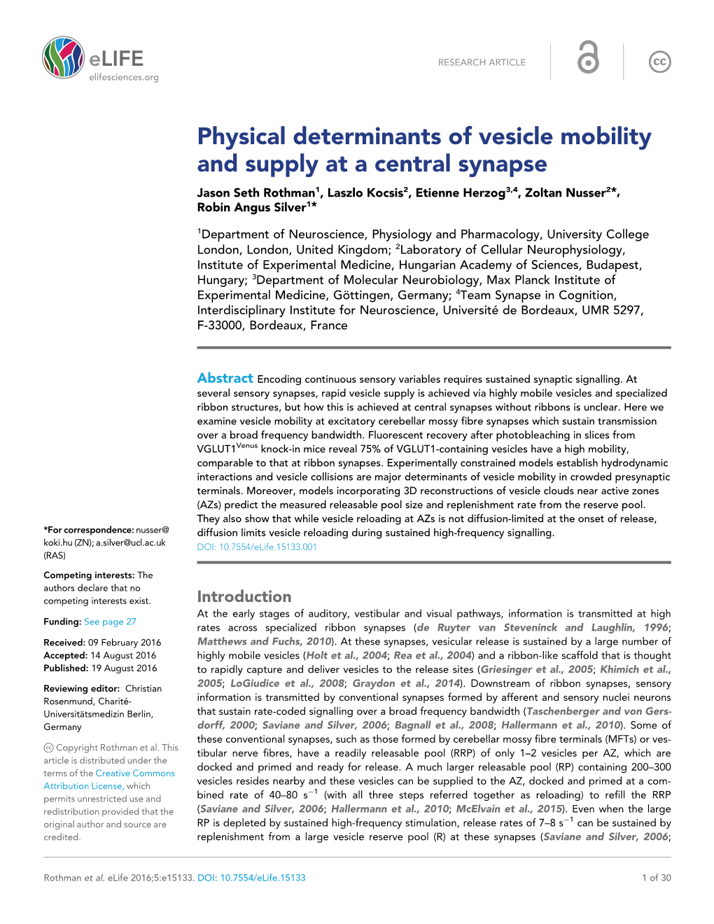Physical Determinants of Vesicle Mobility and Supply at a Central