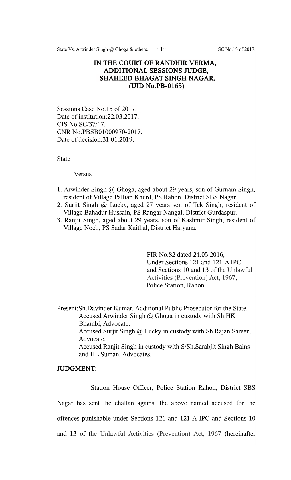 (UID No.PB-0165) Sessions Case No.15 of 20