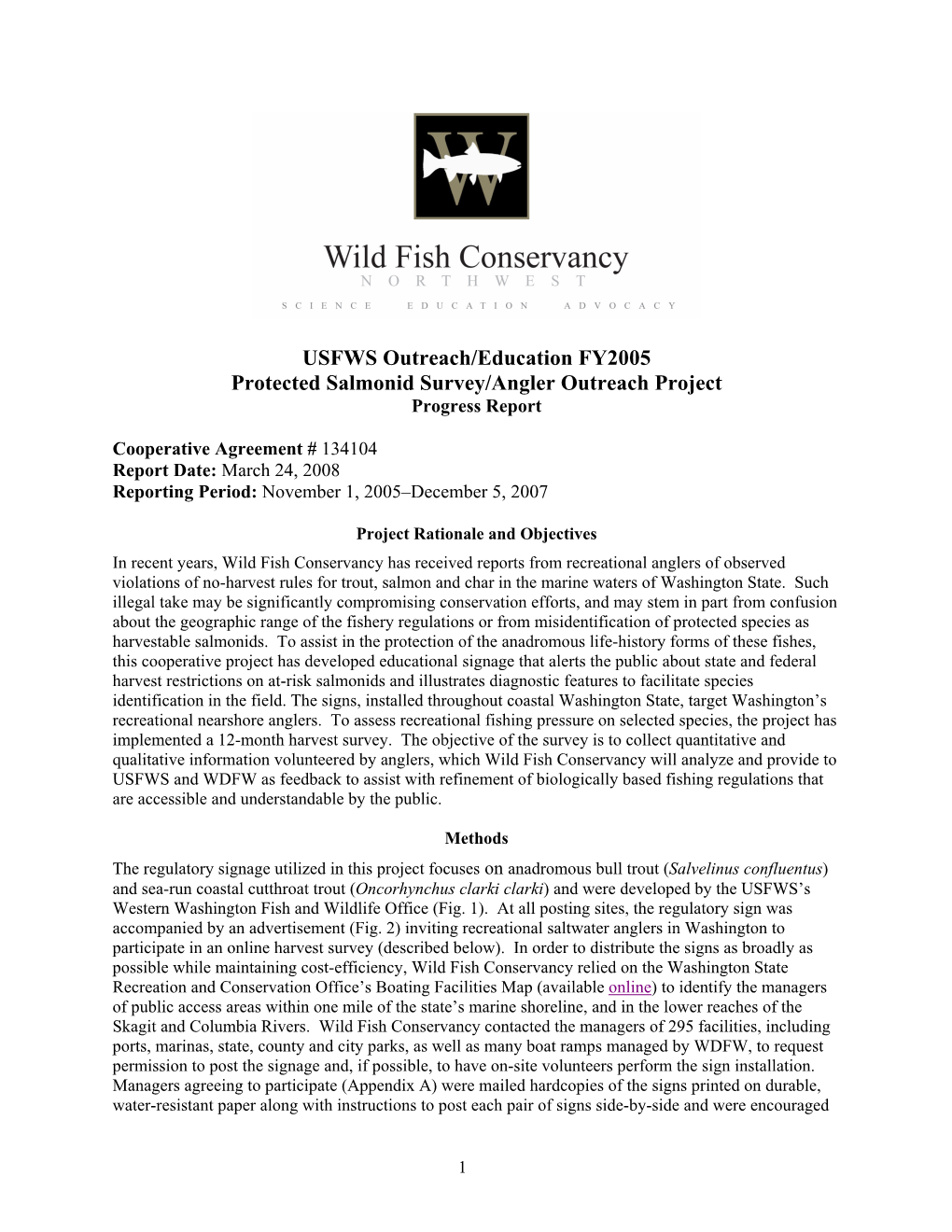 USFWS Outreach/Education FY2005 Protected Salmonid Survey/Angler Outreach Project Progress Report