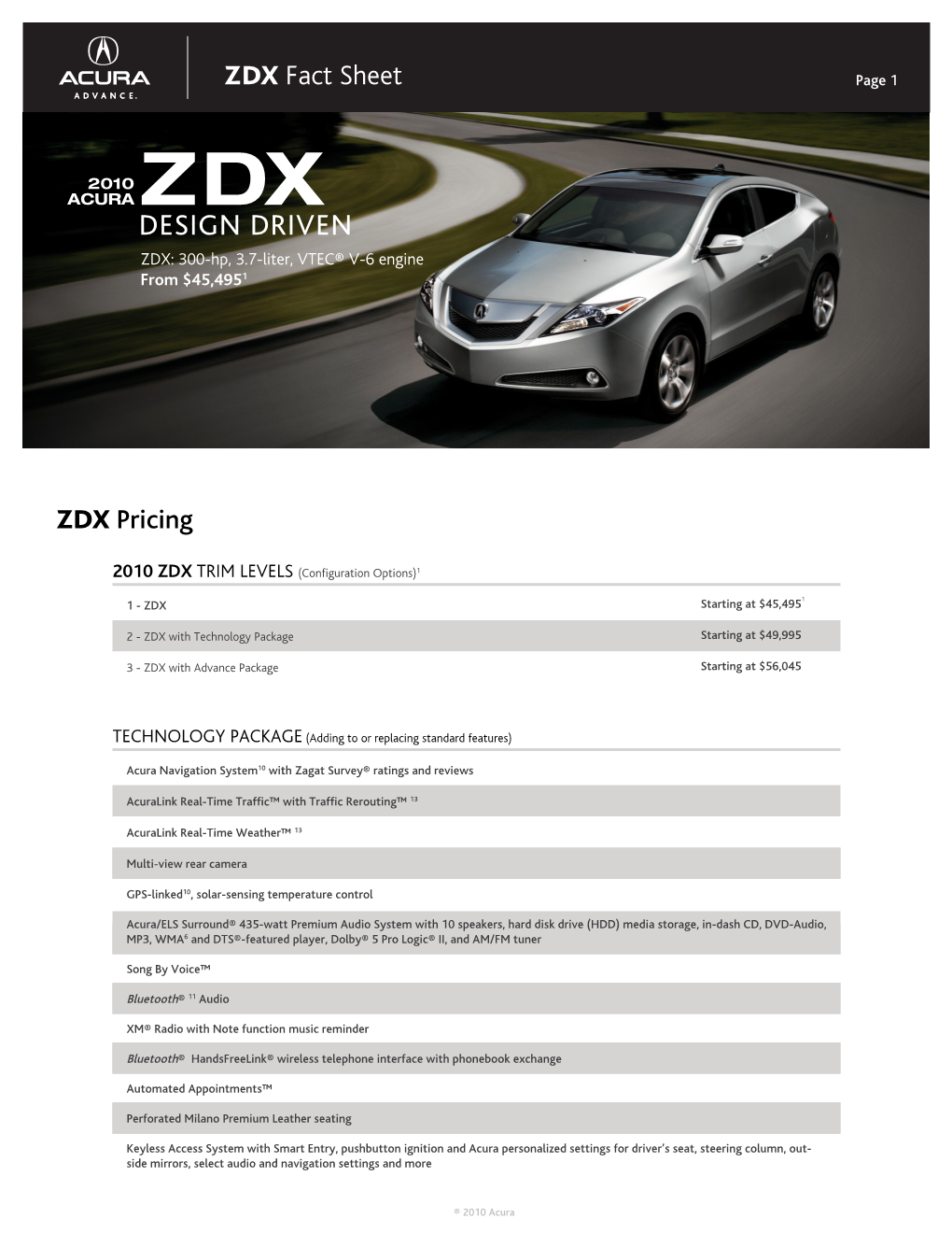 DESIGN DRIVEN ZDX: 300-Hp, 3.7-Liter, VTEC® V-6 Engine from $45,4951