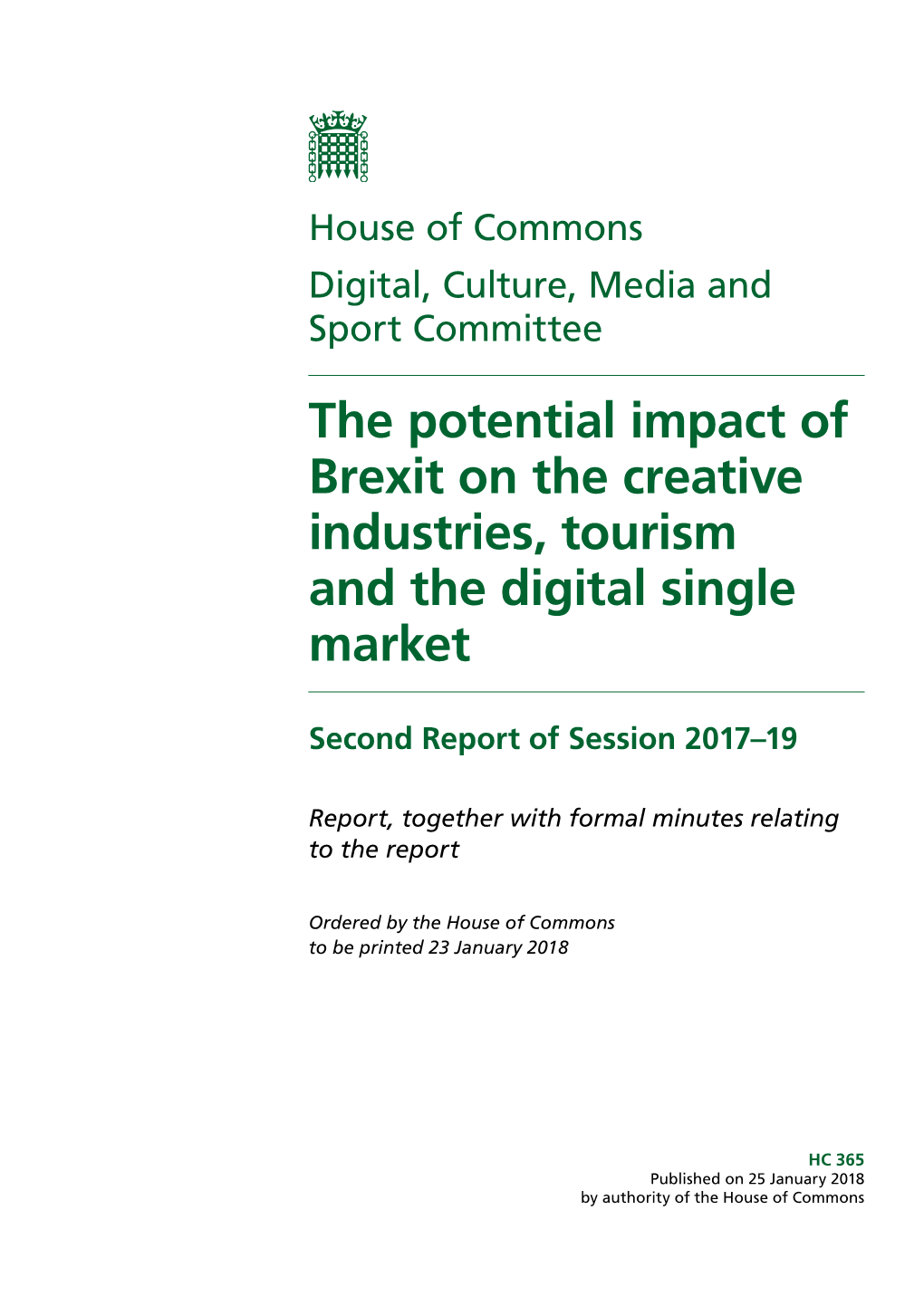 Impact of Brexit on UK Creative Industries, Tourism and the Single Digital Market