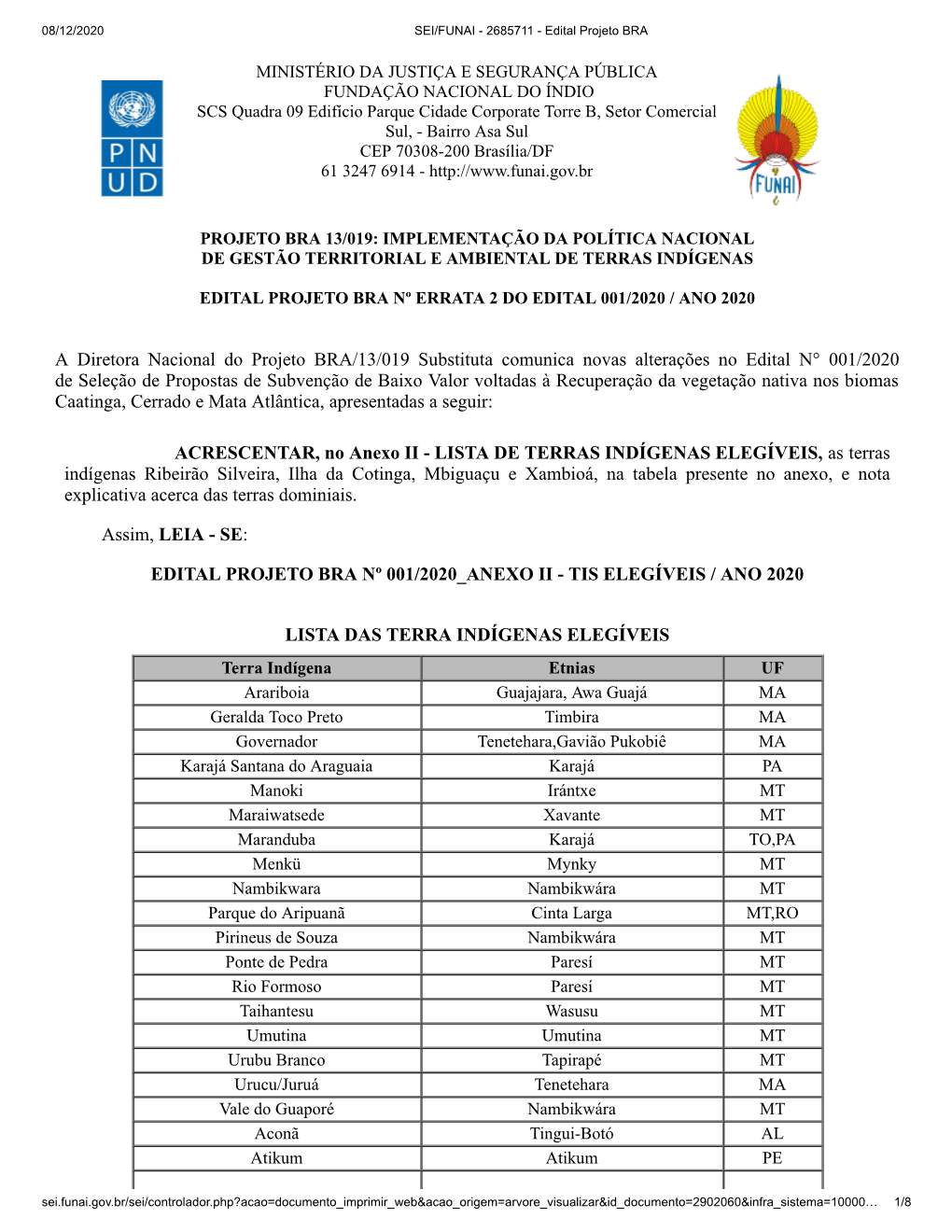 A Diretora Nacional Do Projeto BRA/13/019 Substituta Comunica