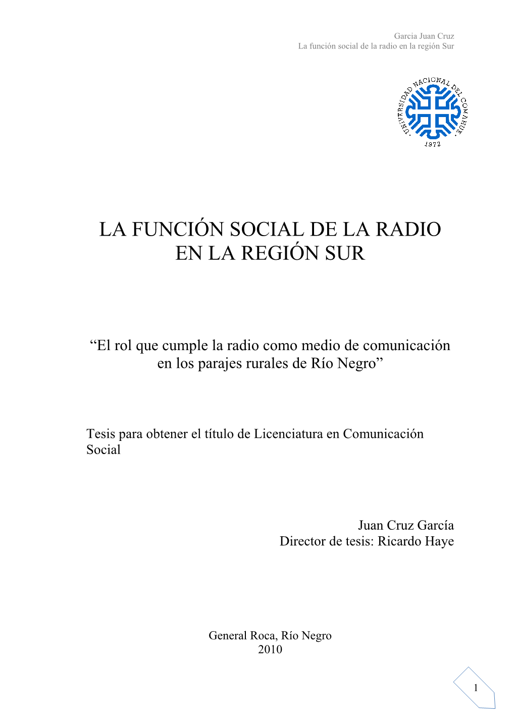 La Función Social De La Radio En La Región Sur