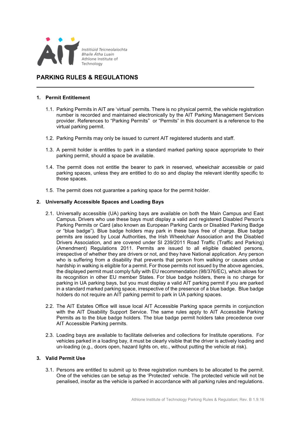 Parking Rules & Regulations