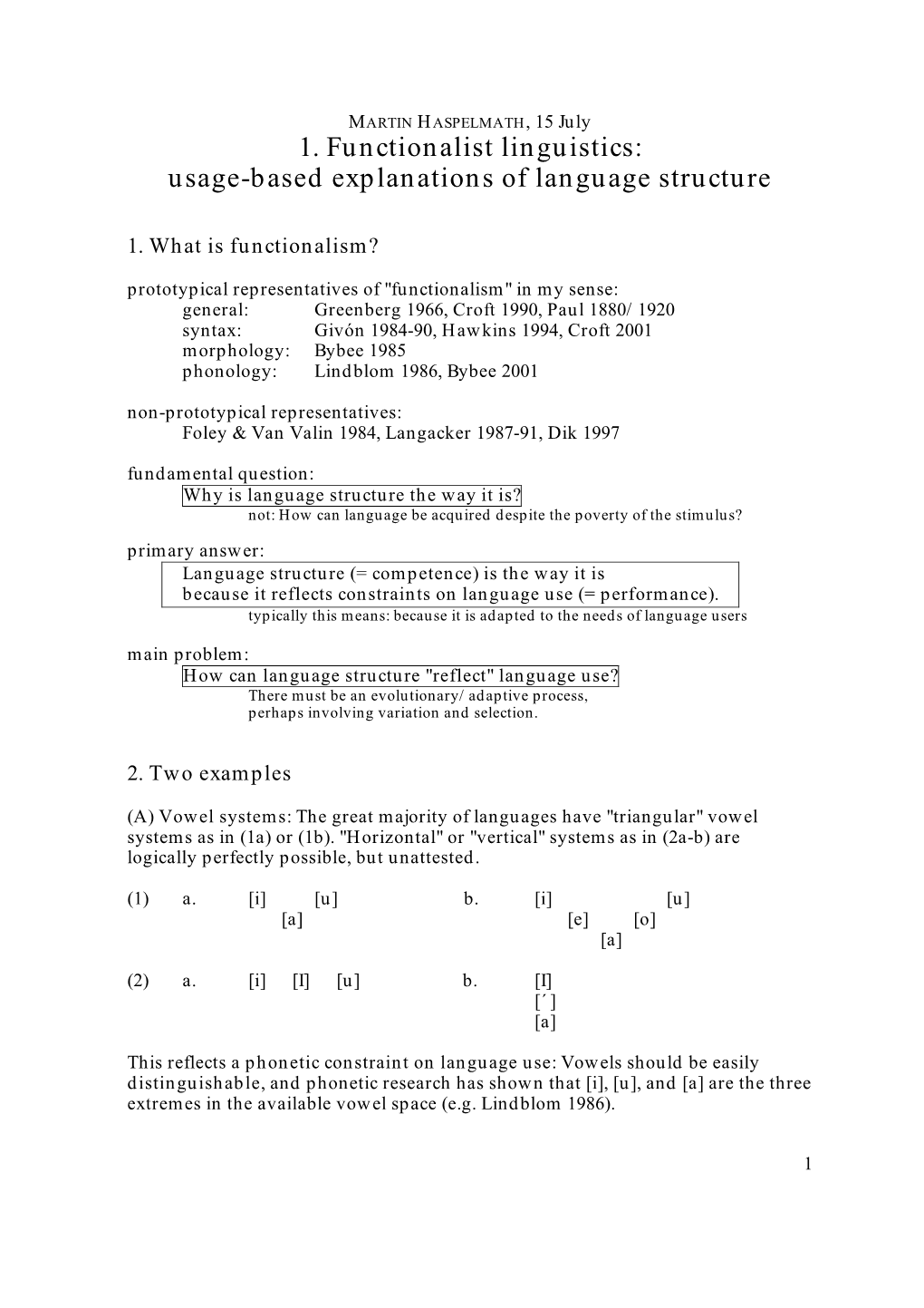 1. Functionalist Linguistics: Usage-Based Explanations of Language Structure