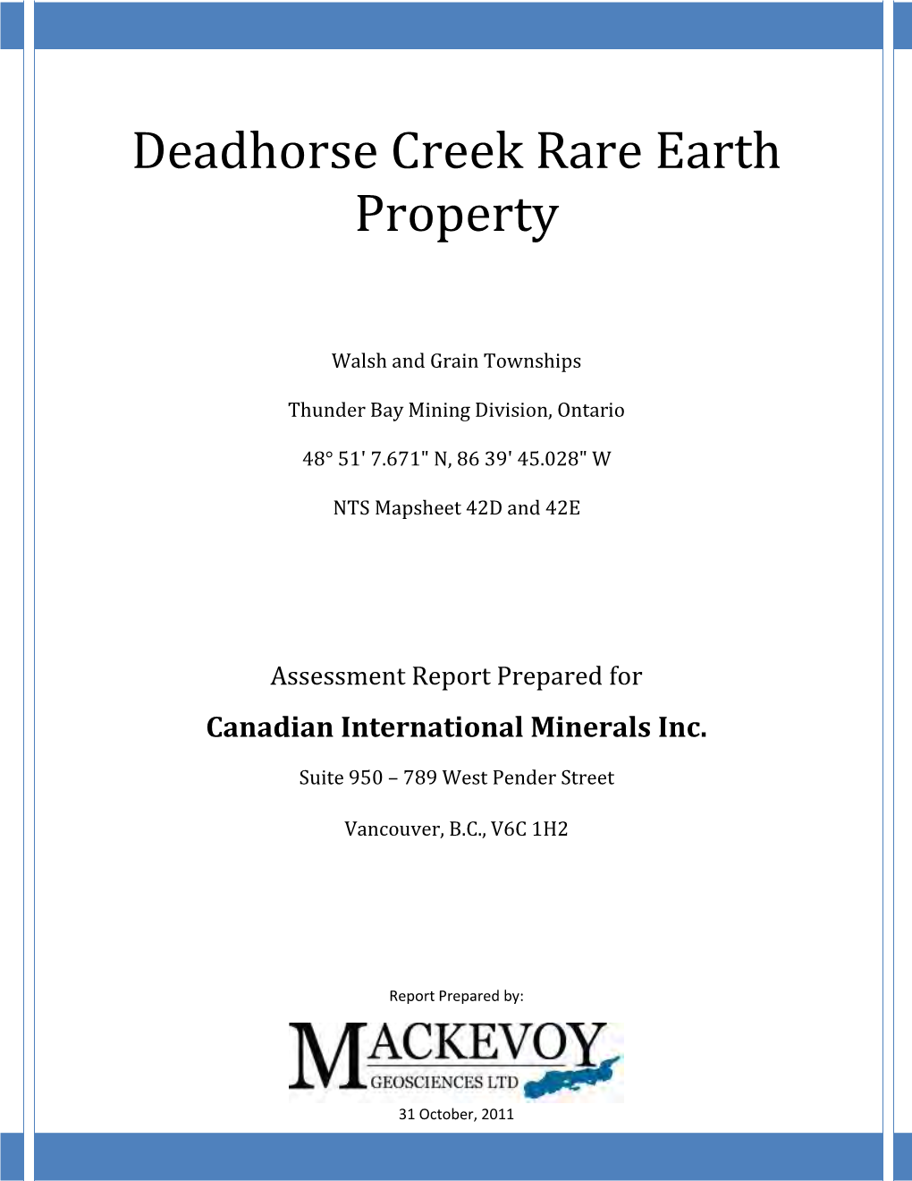 Deadhorse Creek Rare Earth Property