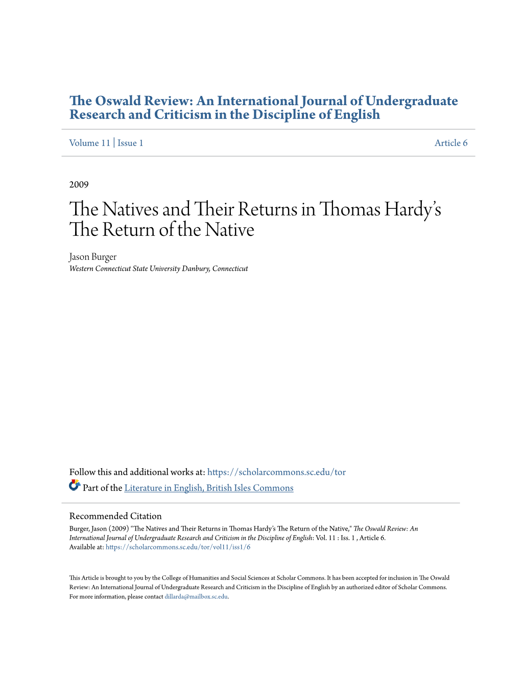 The Natives and Their Returns in Thomas Hardy's the Return of the Native