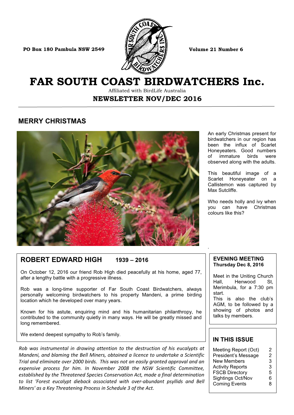FAR SOUTH COAST BIRDWATCHERS Inc. Affiliated with Birdlife Australia