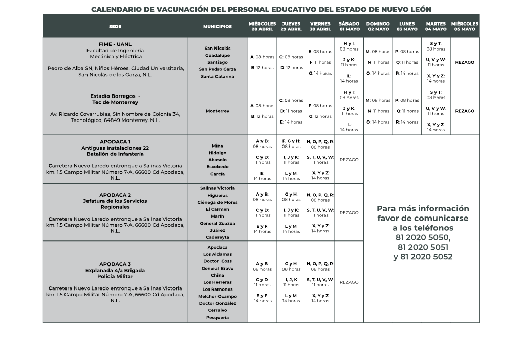 Calendario De Vacunación Del Personal Educativo (Pdf)