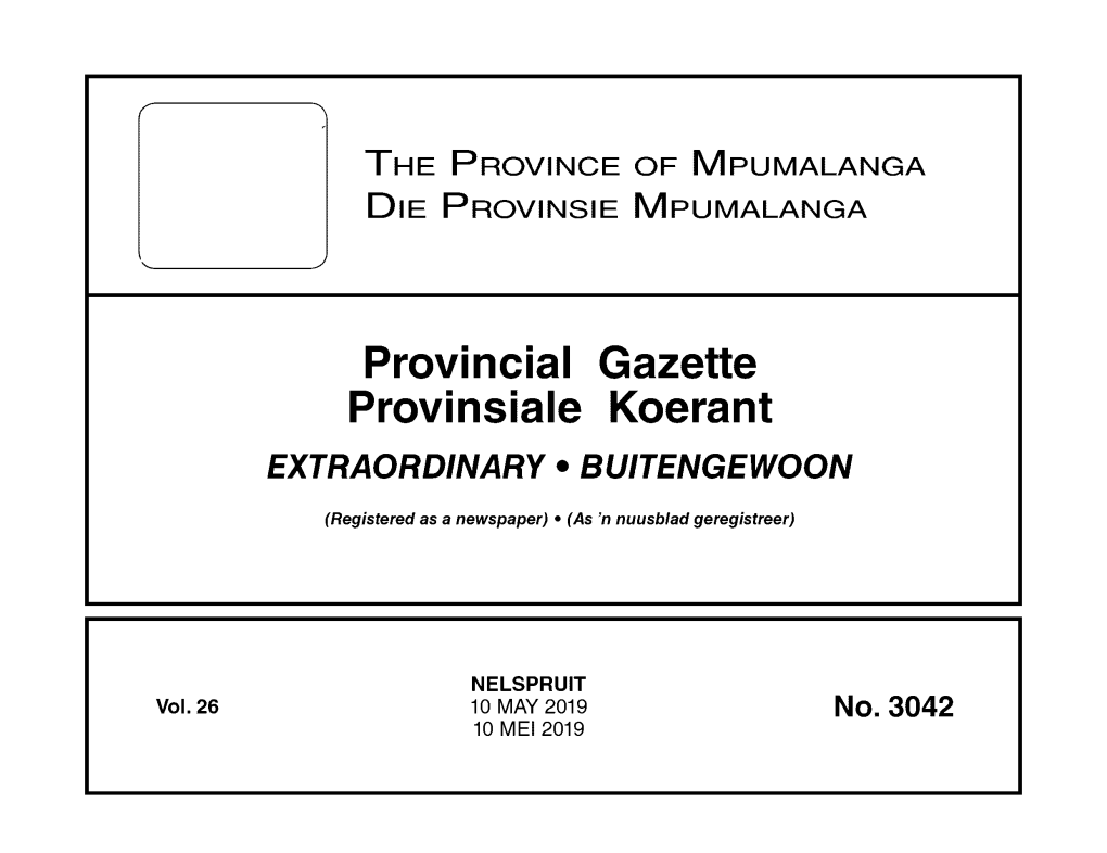 Provincial Gazette Provinsiale Koerant EXTRAORDINARY • BUITENGEWOON