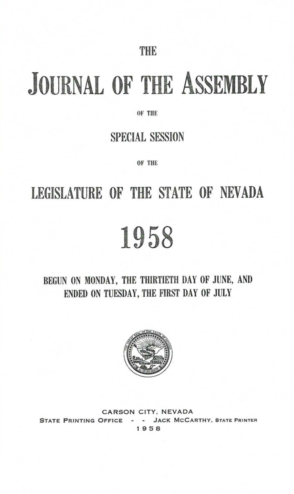 1958 9Th Special Session Journal of The
