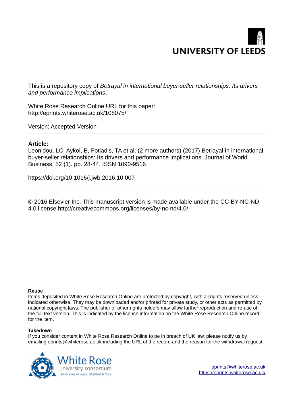 Betrayal in International Buyer-Seller Relationships: Its Drivers and Performance Implications