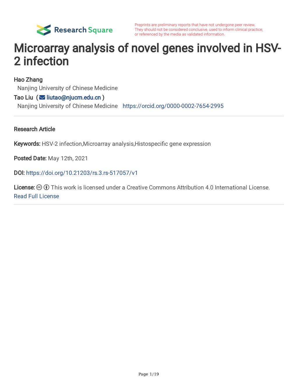 Microarray Analysis of Novel Genes Involved in HSV- 2 Infection