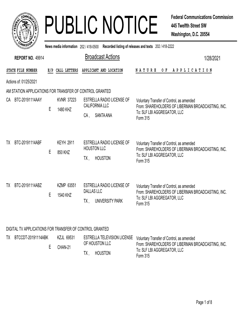 PUBLIC NOTICE Federal Communications Commission