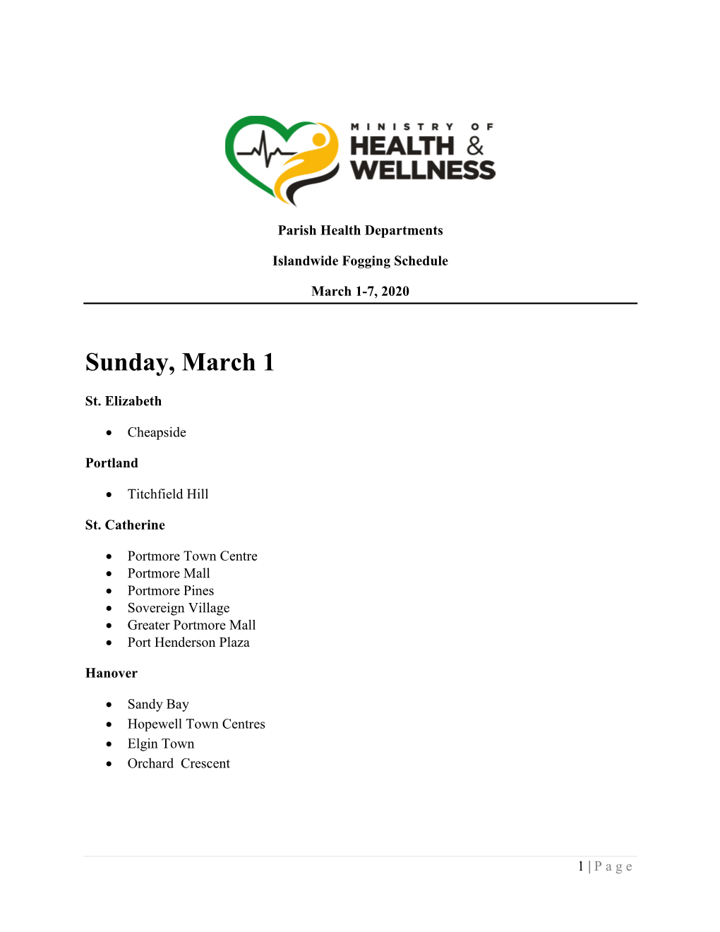 Islandwide Fogging Schedule