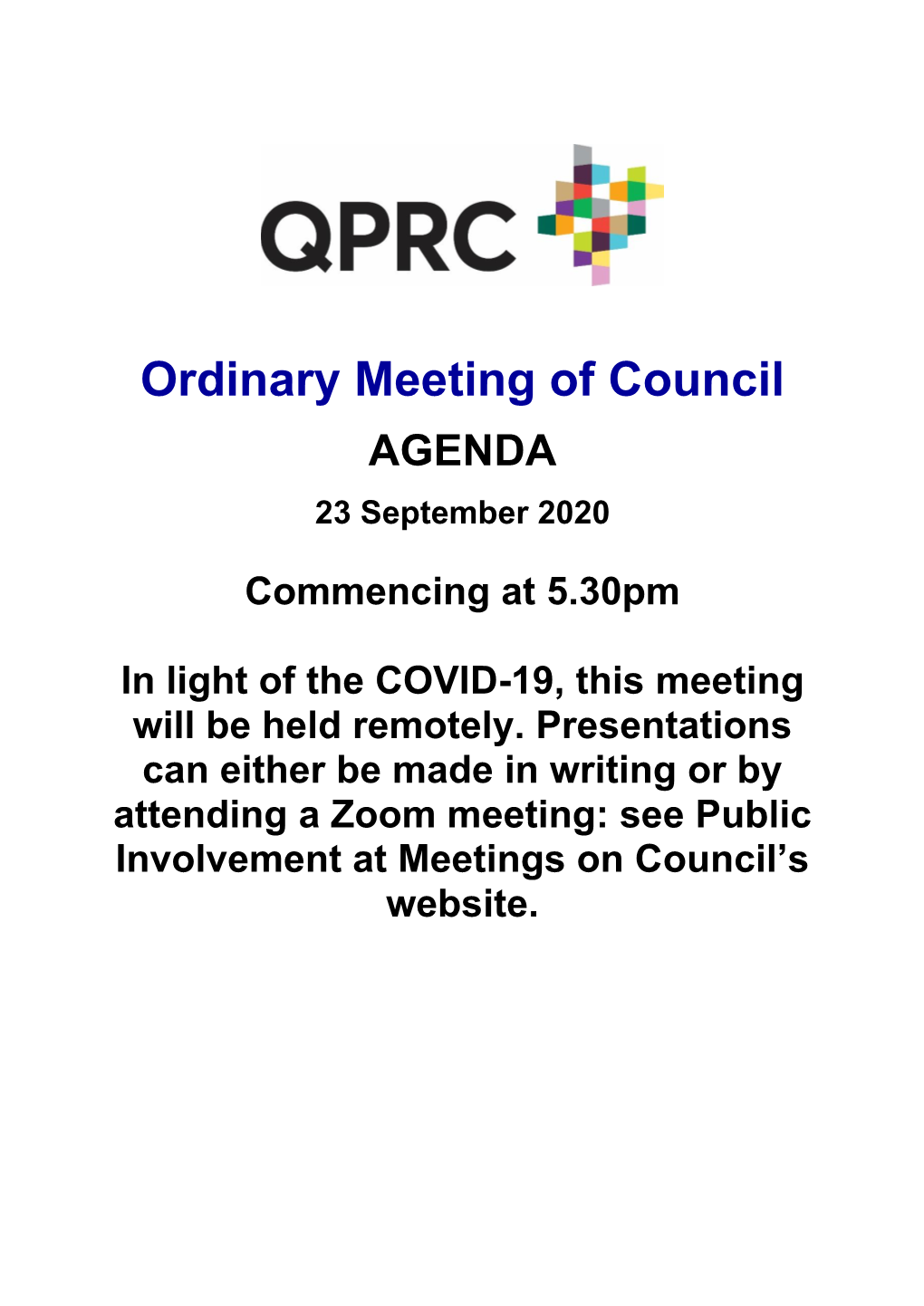 Agenda of Ordinary Meeting of Council