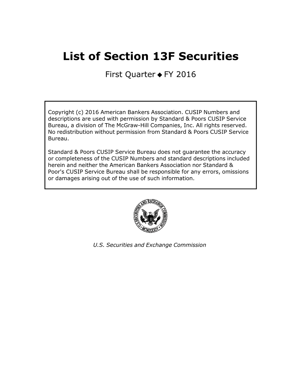 List of Section 13F Securities