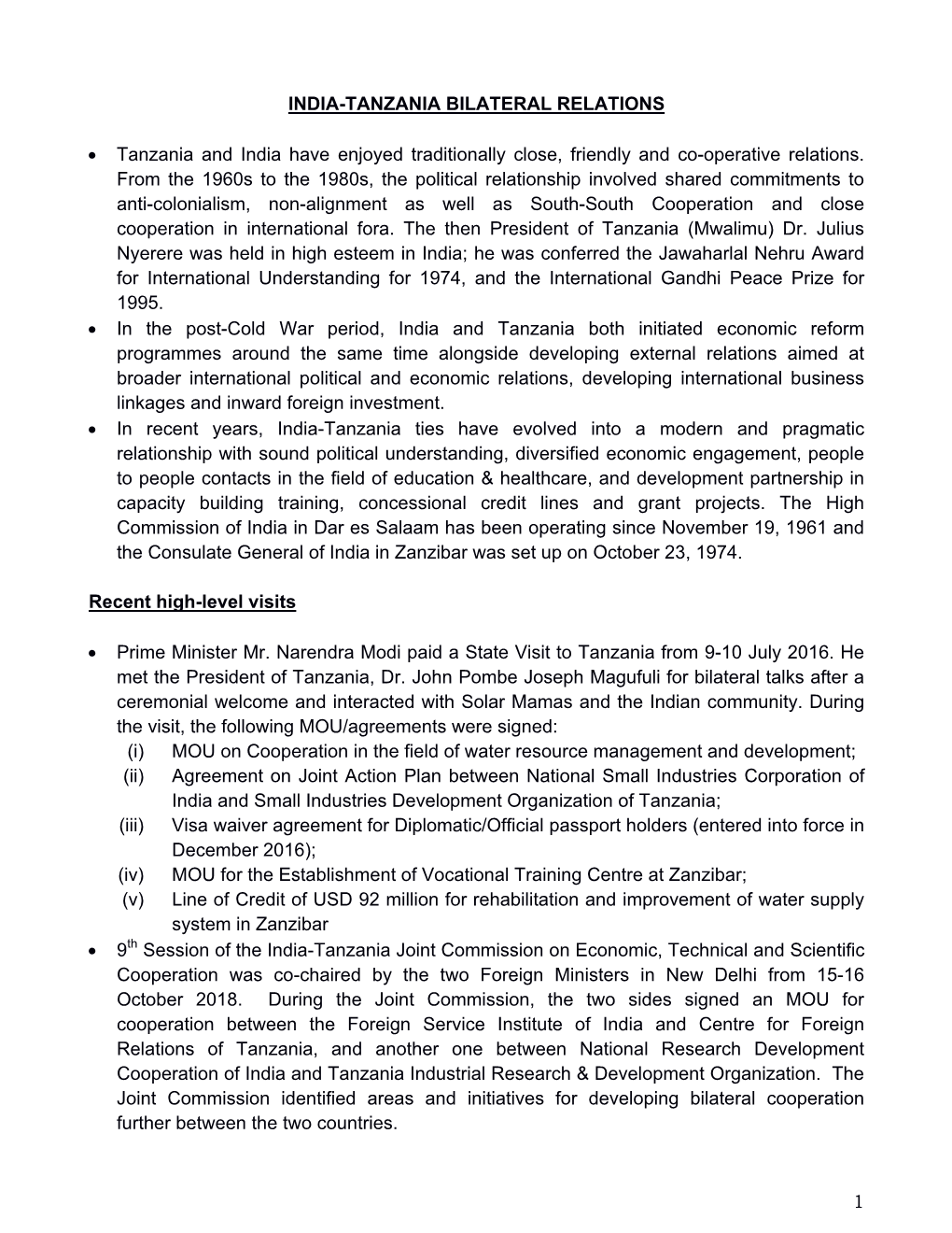 India-Tanzania Bilateral Relations