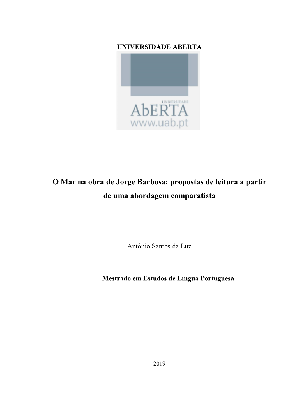 O Mar Na Obra De Jorge Barbosa: Propostas De Leitura a Partir De Uma Abordagem Comparatista