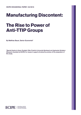 Manufacturing Discontent: the Rise to Power of Anti-TTIP Groups