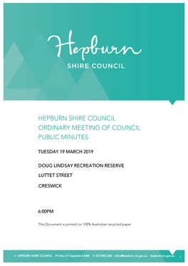 Hepburn Shire Council Ordinary Meeting of Council Public Minutes