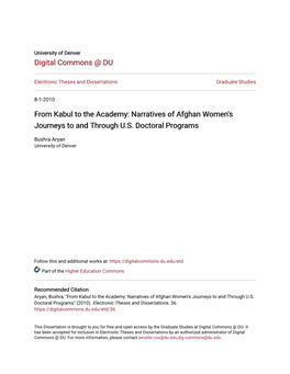 Narratives of Afghan Women's Journeys to and Through U.S. Doctoral Programs
