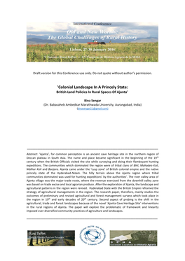 'Colonial Landscape in a Princely State: British Land Policies in Rural Spaces of Ajanta'