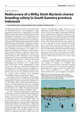 Rediscovery of a Milky Stork Mycteria Cinerea Breeding Colony in South Sumatra Province, Indonesia MUHAMMAD IQBAL, AHMAD RIDWAN, FADLY TAKARI & HERI MULYONO