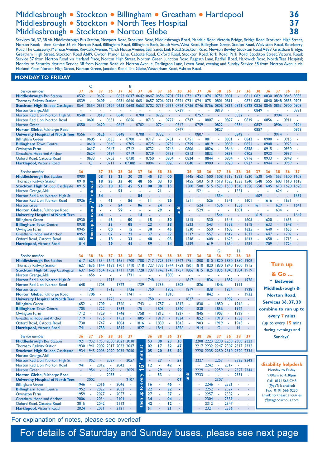 For Details of Saturday and Sunday Buses, Please See Next Page