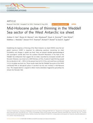 Mid-Holocene Pulse of Thinning in the Weddell Sea Sector of the West Antarctic Ice Sheet