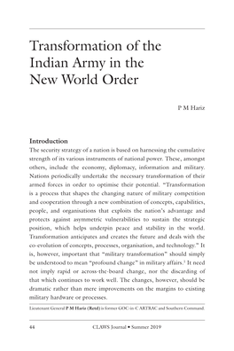 Transformation of the Indian Army in the New World Order