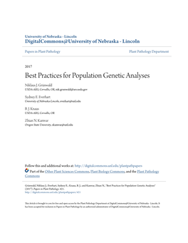 Best Practices for Population Genetic Analyses Niklaus J