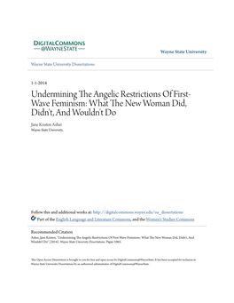 Undermining the Angelic Restrictions of First-Wave Feminism: What the En W Woman Did, Didn't, and Wouldn't Do" (2014)