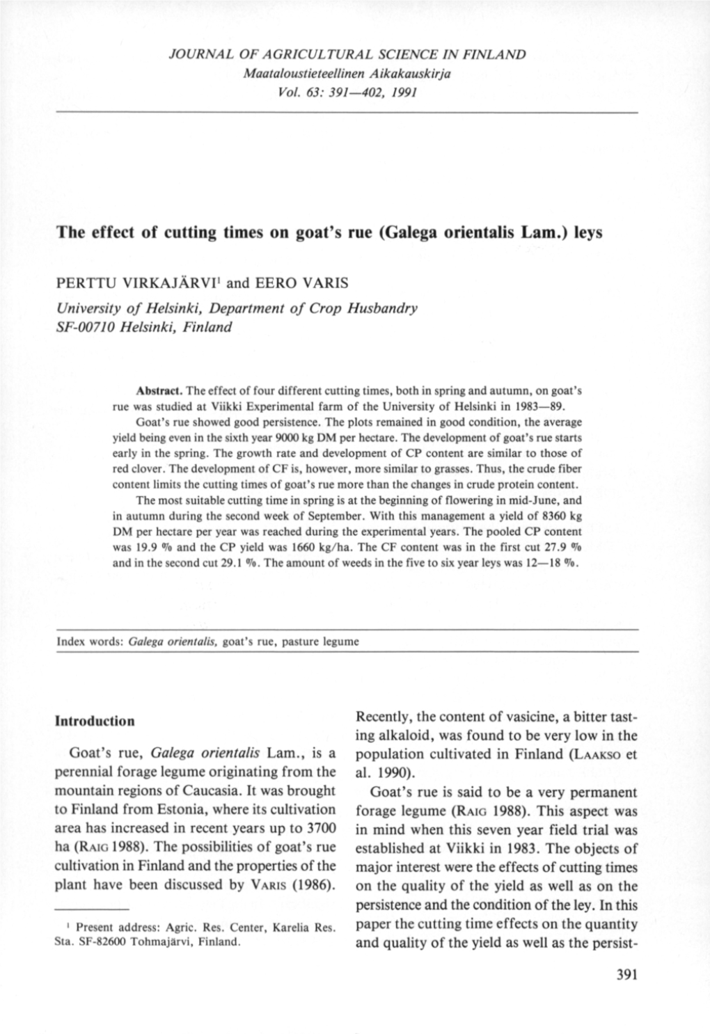 The Effect of Cutting Times on Goat's Rue (Galega Orientalis Lam.) Leys