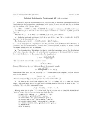 Selected Solutions to Assignment #1 (With Corrections)