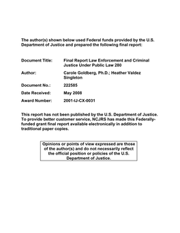Final Report: Law Enforcement and Criminal Justice Under Public Law