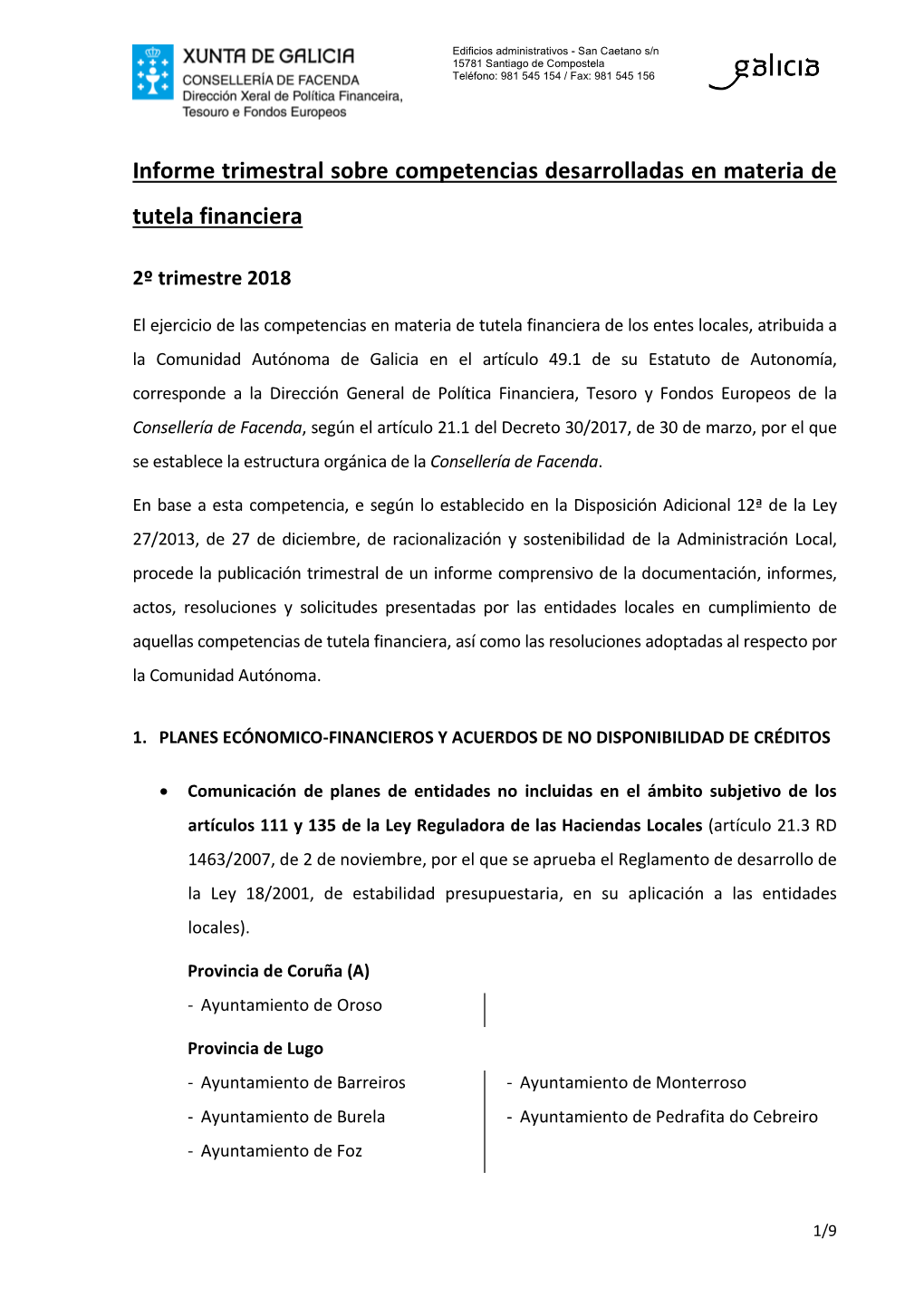 Informe Trimestral Sobre Competencias Desarrolladas En Materia De Tutela Financiera