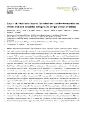 Impact of Reactive Surfaces on the Abiotic Reaction Between Nitrite and 2 Ferrous Iron and Associated Nitrogen and Oxygen Isotope Dynamics