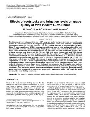 Effects of Rootstocks and Irrigation Levels on Grape Quality of Vitis Vinifera L
