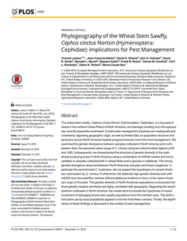 Phylogeography of the Wheat Stem Sawfly, Cephus Cinctus Norton (Hymenoptera: Cephidae): Implications for Pest Management