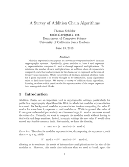 A Survey of Addition Chain Algorithms