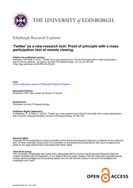 As a New Research Tool: Proof of Principle with a Mass Participation Test of Remote Viewing